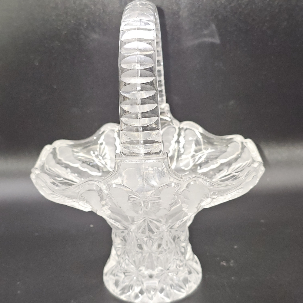 vintage papillon hofbauer frosted‎ butterfly glass basket house decor